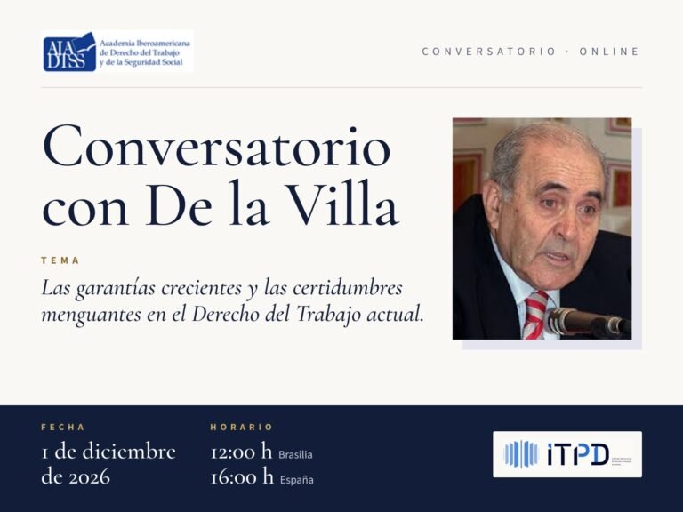 Conversatorio con De la Villa, 1 de diciembre de 2026, 12:00 h Brasilia / 16:00 h España