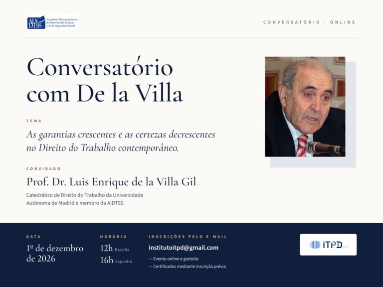 Cartaz do Conversatório com De la Villa – Prof. Dr. Luis Enrique de la Villa Gil, 1º de dezembro de 2026, online