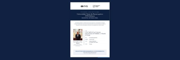 Banner: Universidade Tuiuti do Paraná apoia o ITPD Debates – Encontro Internacional, com o Prof. Guillermo Palao Moreno, 04/11/2026, em Curitiba